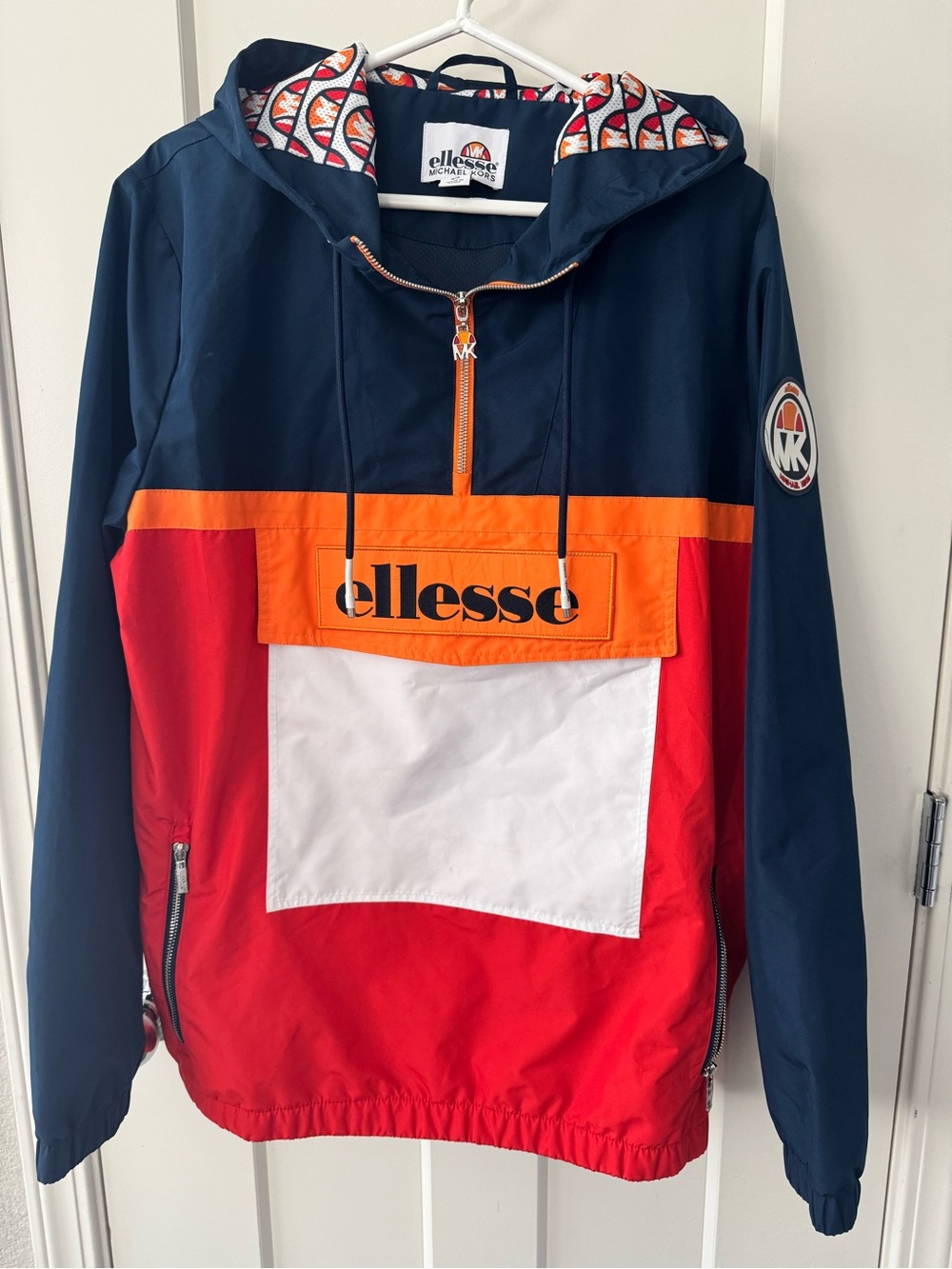 Ellesse Men's Colorblock Hooded Windbreaker - Navy, Red, Orange, White